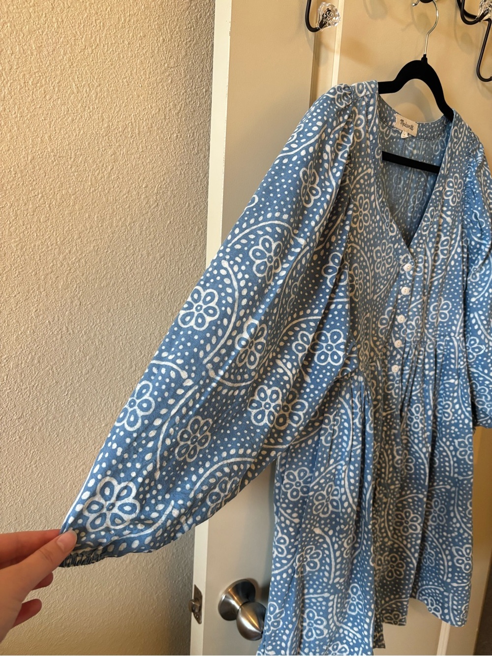 Madewell Bubble-Sleeve Button-Front Mini Dress in Indigo Paisley Medium EUC RARE - Picture 8 of 11